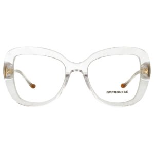 Przezroczyste damskie okulary korekcyjne Borbonese BEV.6171 o szerokim kształcie motyla.