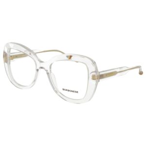 Transparentne oprawy premium Borbonese BEV.6171 COL.03 z widocznym logowaniem na zauszniku.