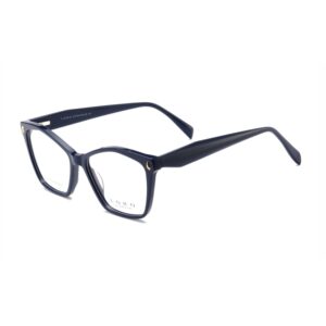 Boczne ujęcie granatowych okularów Loro Olena L5 prezentujące profil oprawki i złoty detal.