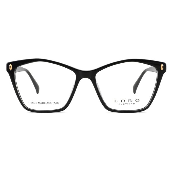 Czarne damskie oprawki korekcyjne Loro Olena L1 o kształcie kociego oka z napisem Hand Made Acetate.